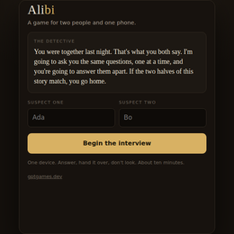 Alibi — a game for two people and one phone