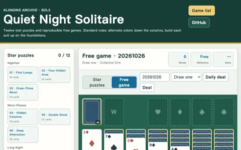 Quiet Night Solitaire: Twelve Star Puzzles